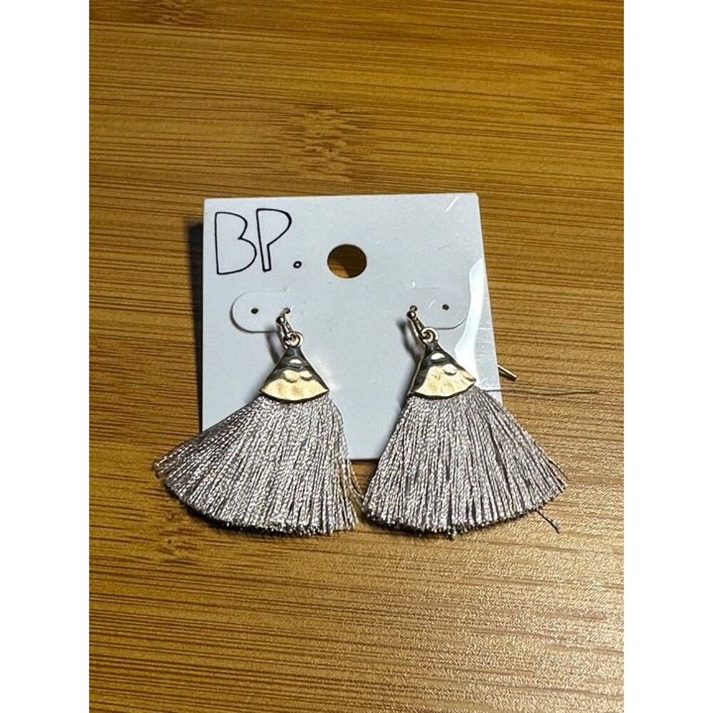 BP. Gray Tan Tassel Fan Earrings Fringe Statement Drop NWT New Boho Jewelry Gift